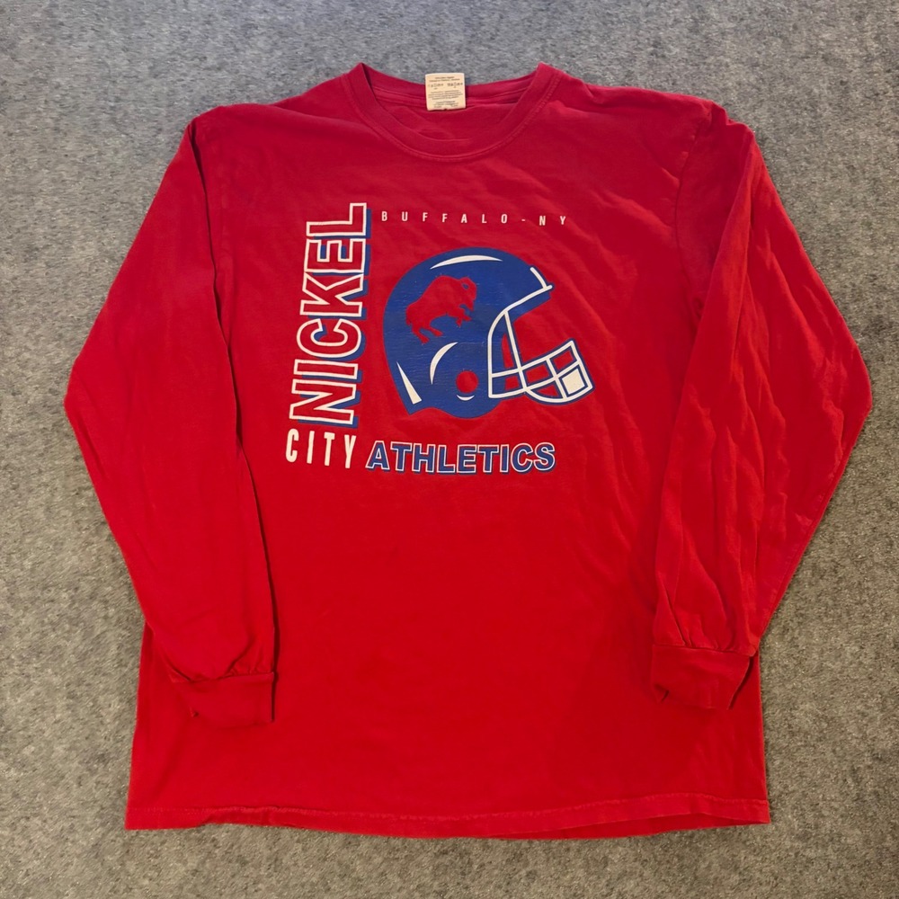 Buffalo Football Long Sleeve Shirt Mens‎ Large Red Nickel City Athletics Sports